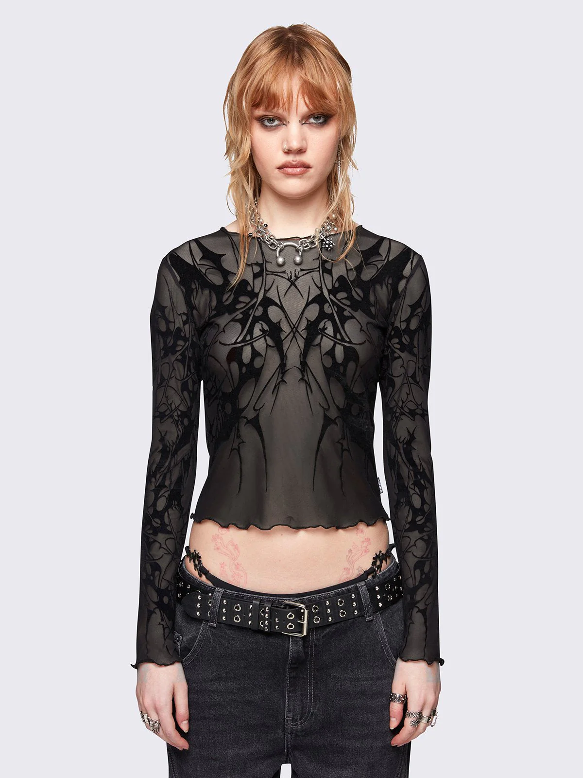 Cryptic Grey Mesh Top